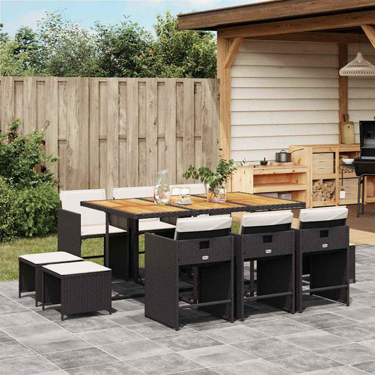 Garden Dining Set Black, Brown Poly Rattan Large Collapsible