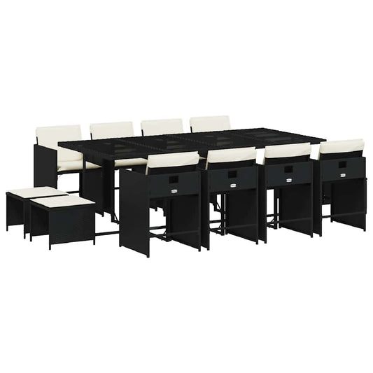 Garden Dining Set Black, Cream White