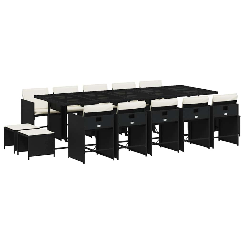 Garden Dining Set Black PE Rattan Large Foldable