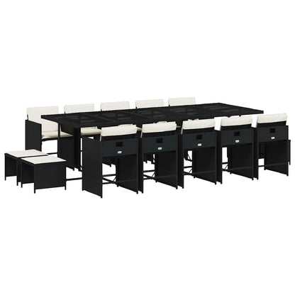 Garden Dining Set Black PE Rattan Large Foldable