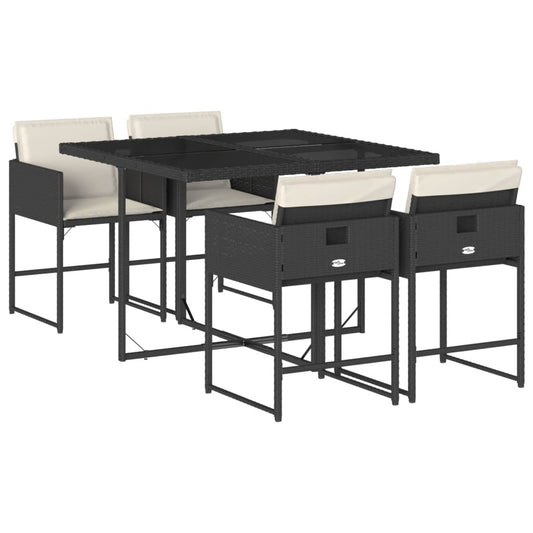Garden Dining Set Black PE rattan 4-seater Foldable