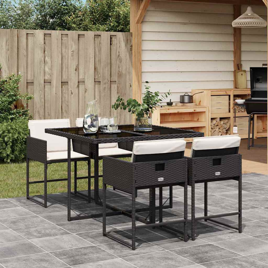 Garden Dining Set Black PE rattan 4-seater Foldable
