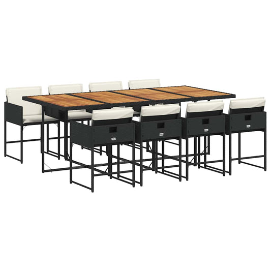Garden Dining Set Black and Cream White