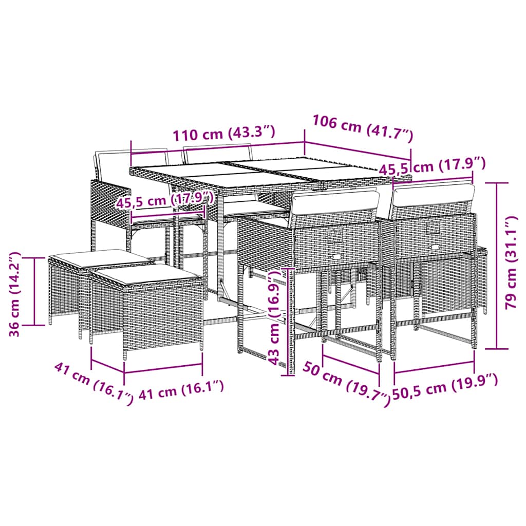 Garden Dining Set Black, Brown, Cream White