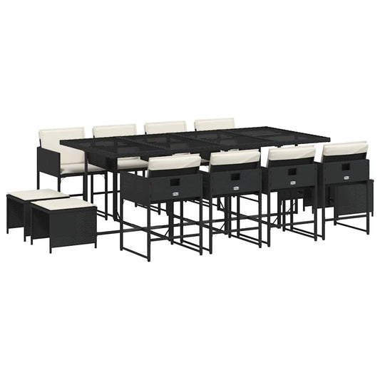 Garden Dining Set Black PE Rattan Large Foldable