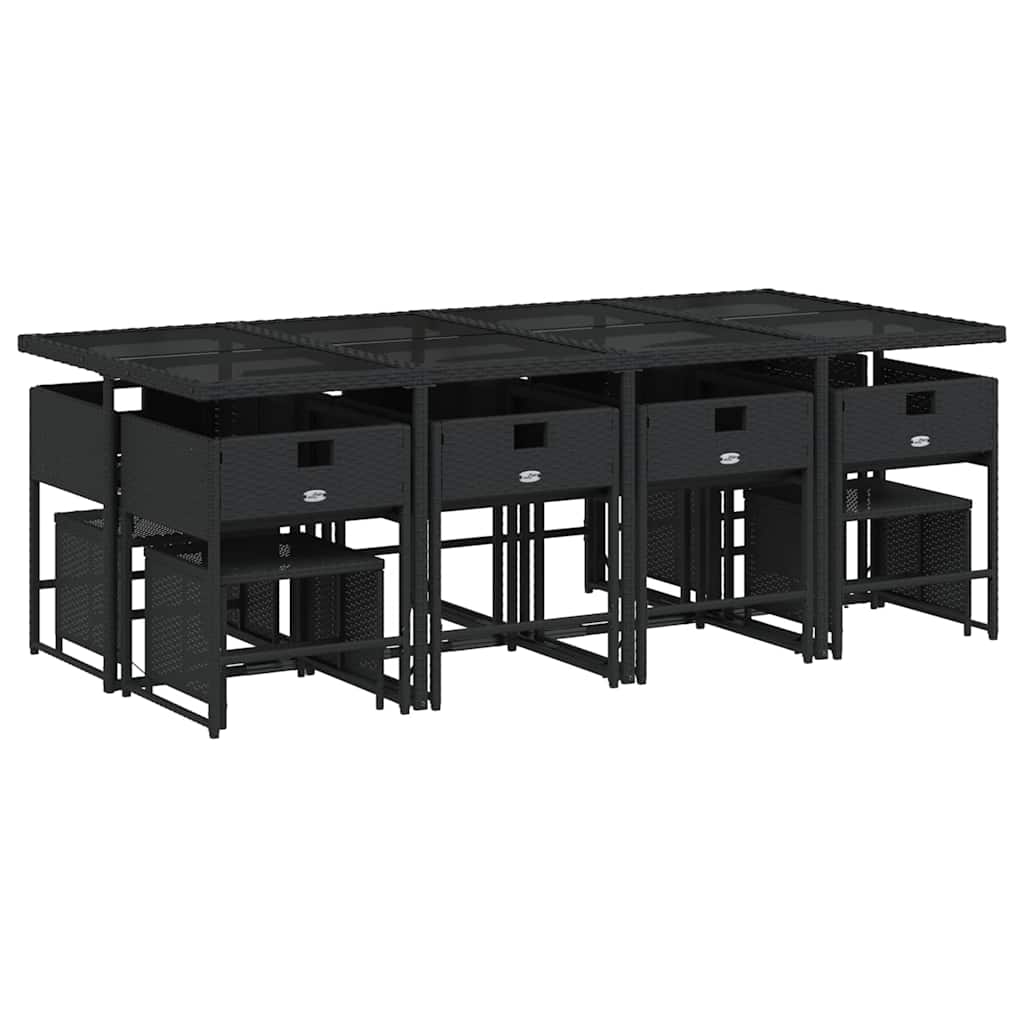 Garden Dining Set Black PE Rattan Large Foldable