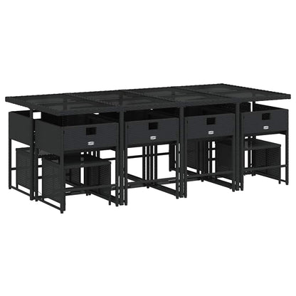 Garden Dining Set Black PE Rattan Large Foldable