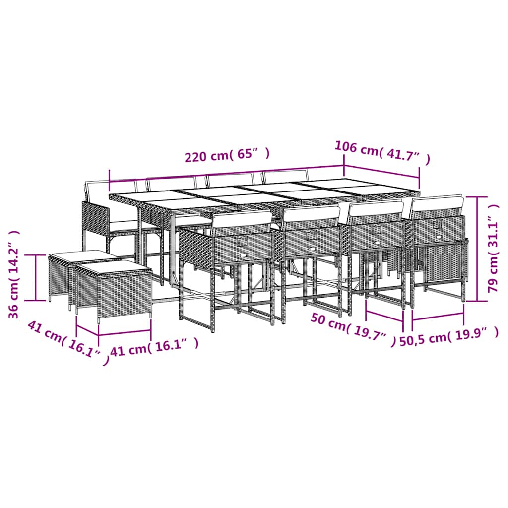 Garden Dining Set Black PE Rattan Large Foldable