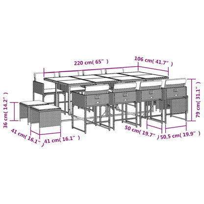 Garden Dining Set Black PE Rattan Large Foldable