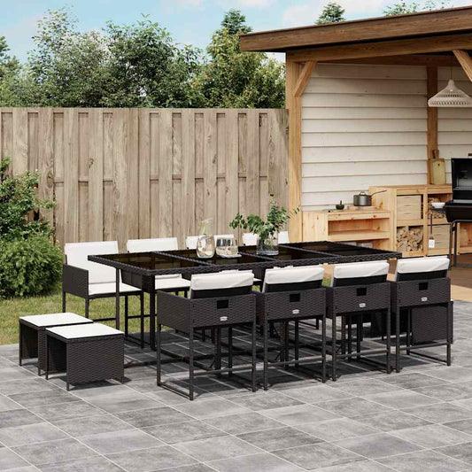 Garden Dining Set Black PE Rattan Large Foldable