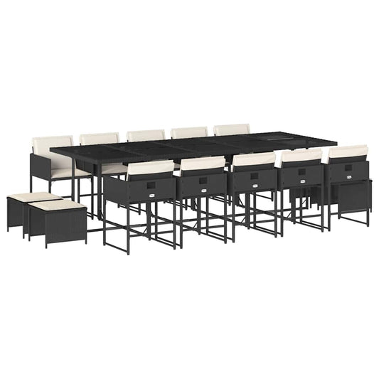 Garden Dining Set Black, Cream White PE Rattan Large