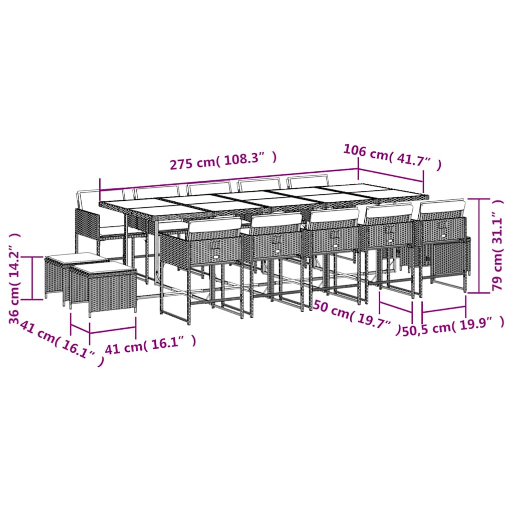 Garden Dining Set Black, Cream White PE Rattan Large
