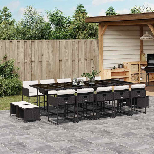 Garden Dining Set Black, Cream White PE Rattan Large