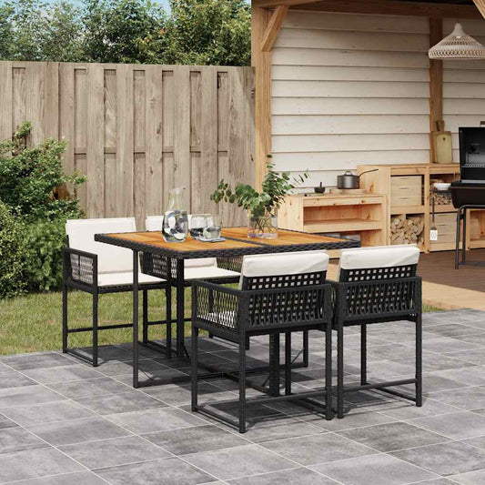 Garden Dining Set Black PE rattan 4-seater Foldable