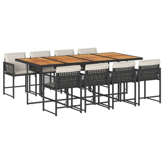 Garden Dining Set Black and brown with cream white cushions