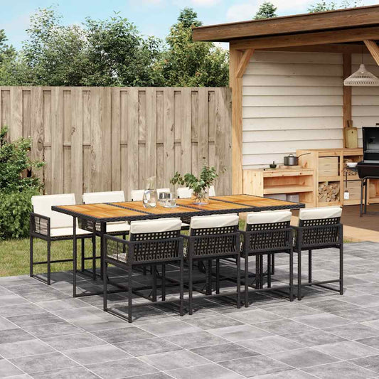 Garden Dining Set Black and brown with cream white cushions