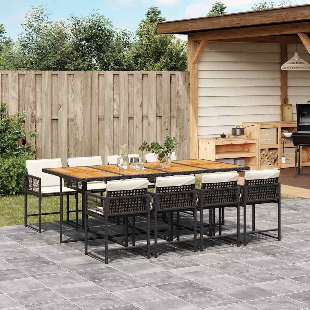 Garden Dining Set Black and brown with cream white cushions