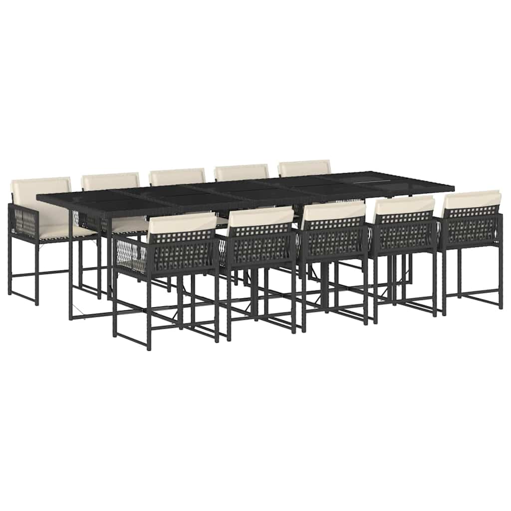 Garden Dining Set Black and Cream White