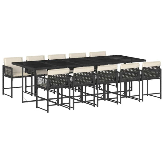 Garden Dining Set Black and Cream White