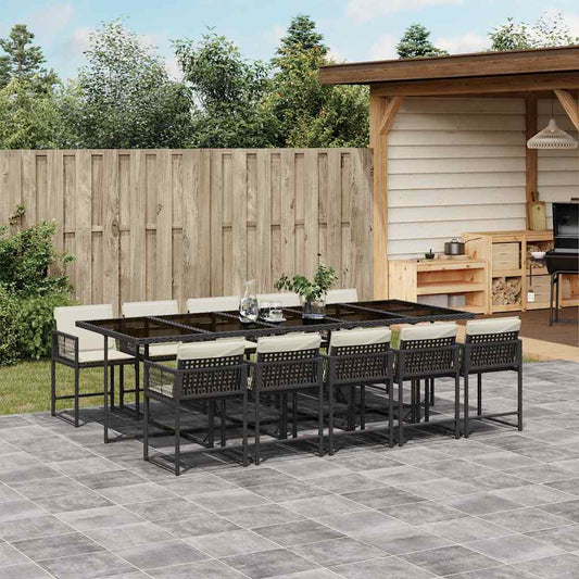 Garden Dining Set Black and Cream White