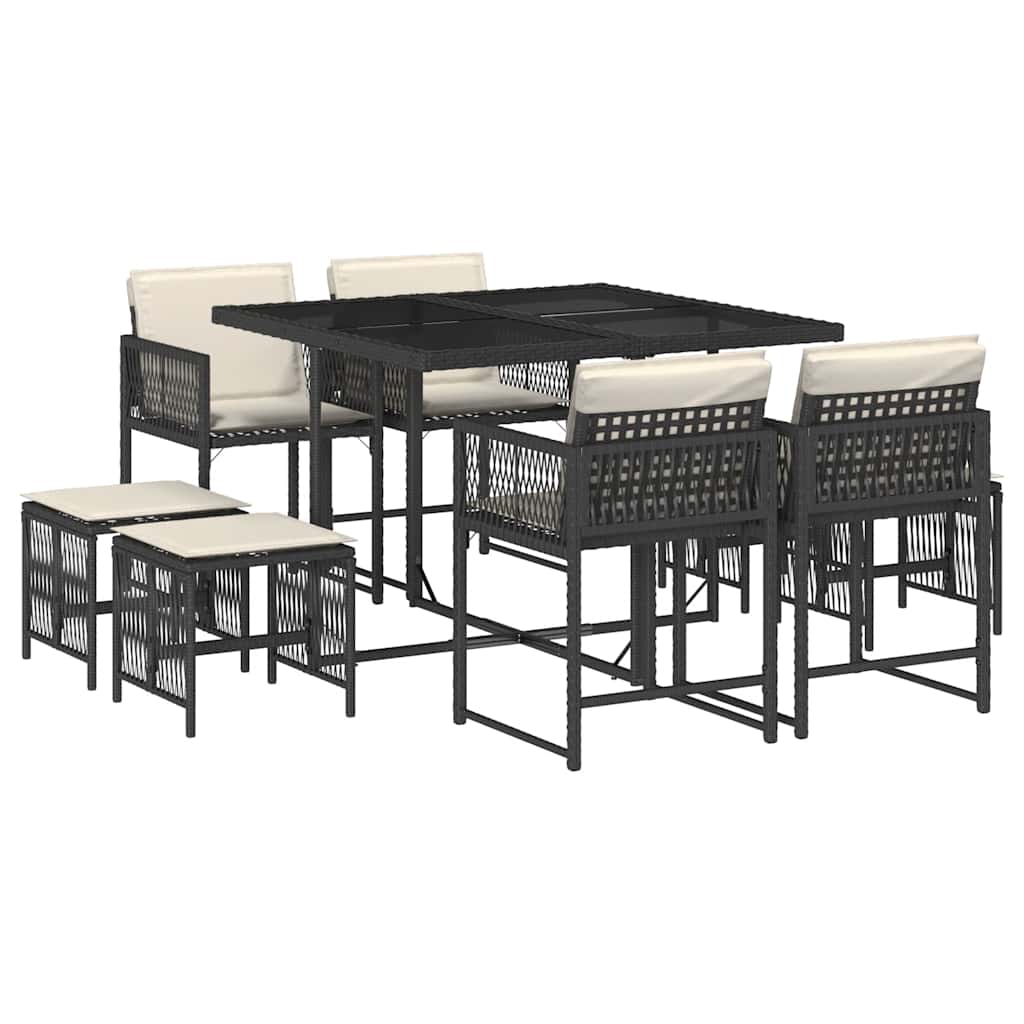 Garden Dining Set Black and Cream White