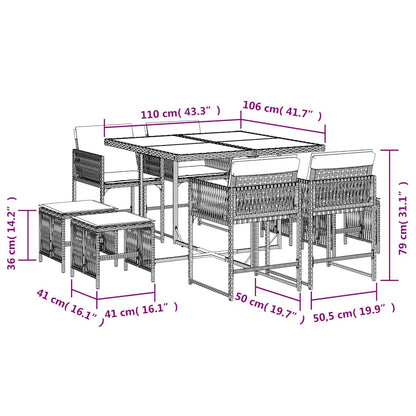 Garden Dining Set Black and Cream White