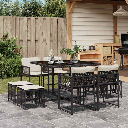 Garden Dining Set Black and Cream White