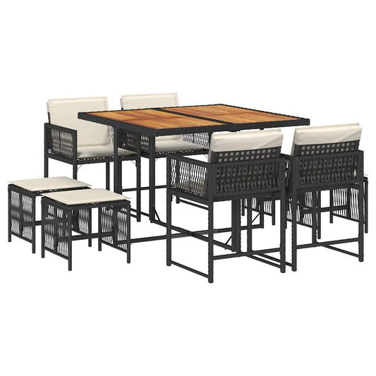 Garden Dining Set Black PE rattan 9 Piece Collapsible