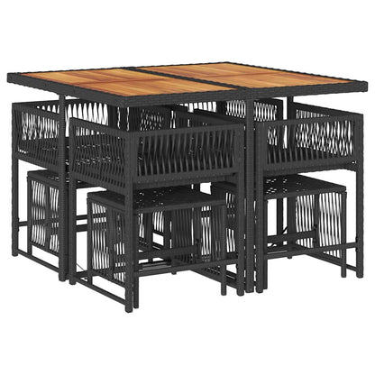 Garden Dining Set Black PE rattan 9 Piece Collapsible