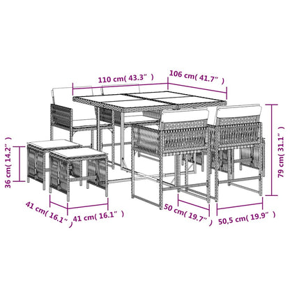 Garden Dining Set Black PE rattan 9 Piece Collapsible