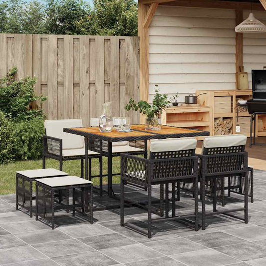Garden Dining Set Black PE rattan 9 Piece Collapsible