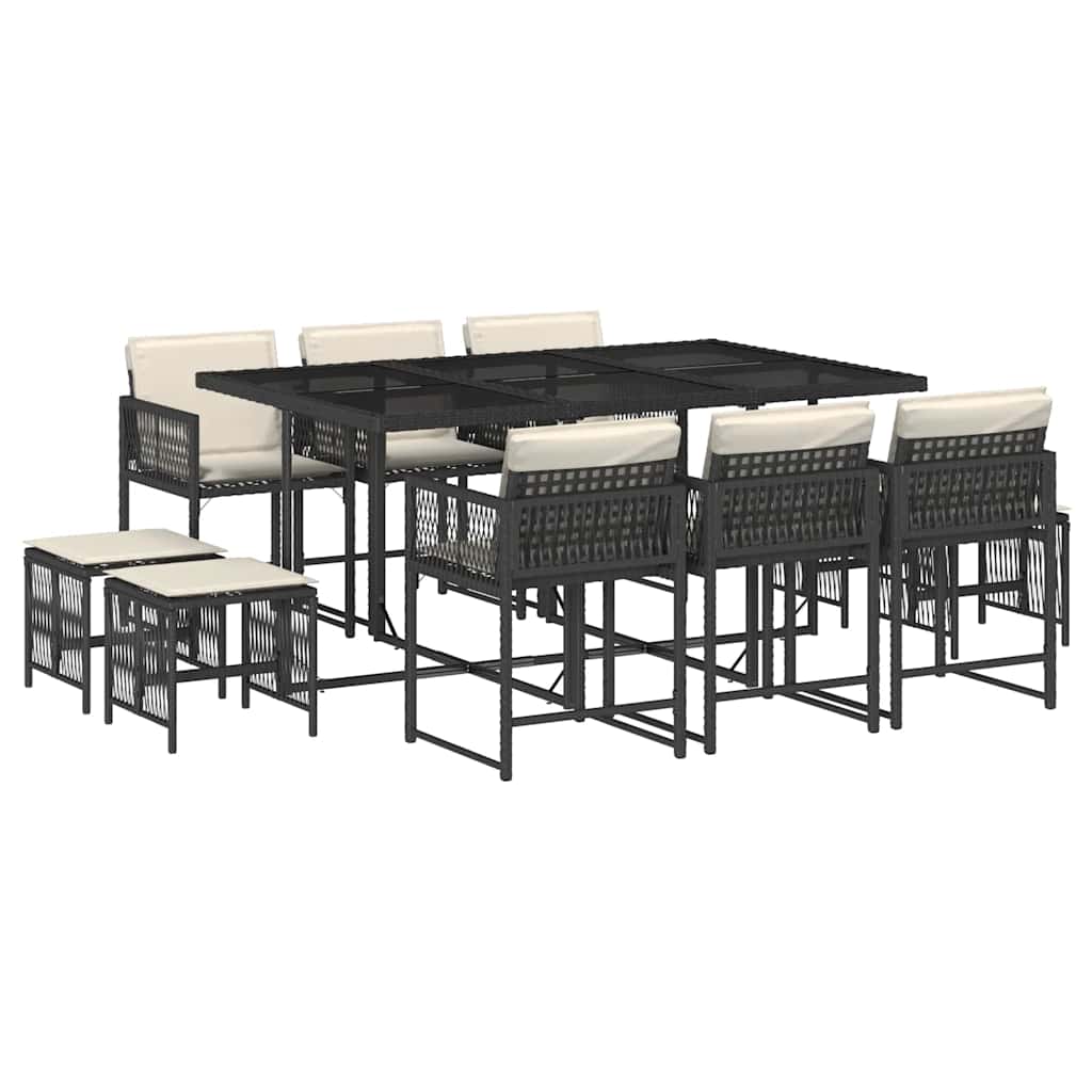 Garden Dining Set Black PE Rattan Large Foldable