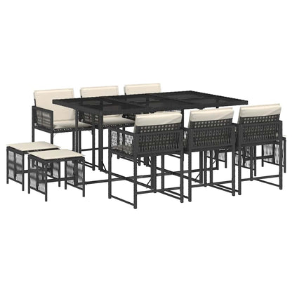 Garden Dining Set Black PE Rattan Large Foldable
