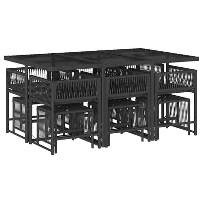 Garden Dining Set Black PE Rattan Large Foldable