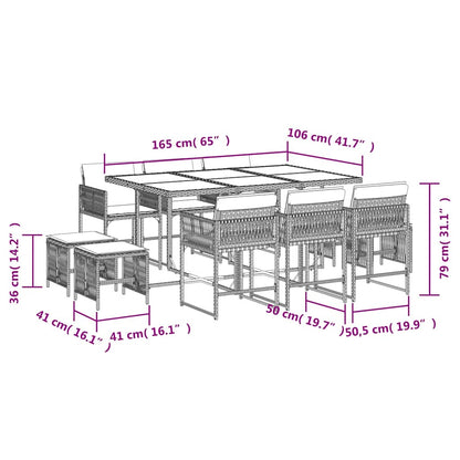Garden Dining Set Black PE Rattan Large Foldable