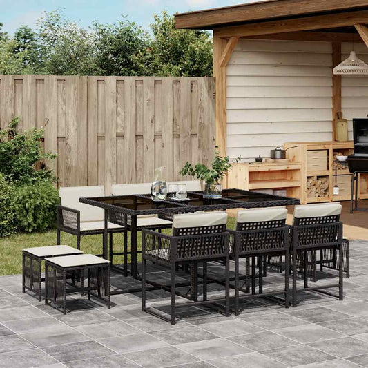 Garden Dining Set Black PE Rattan Large Foldable