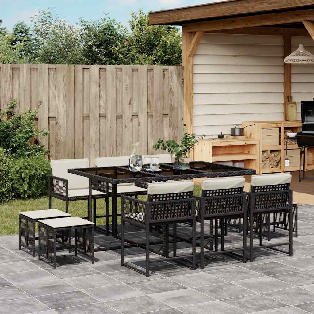 Garden Dining Set Black PE Rattan Large Foldable
