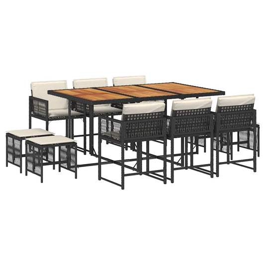 Garden Dining Set Black Poly Rattan 10-seater Foldable