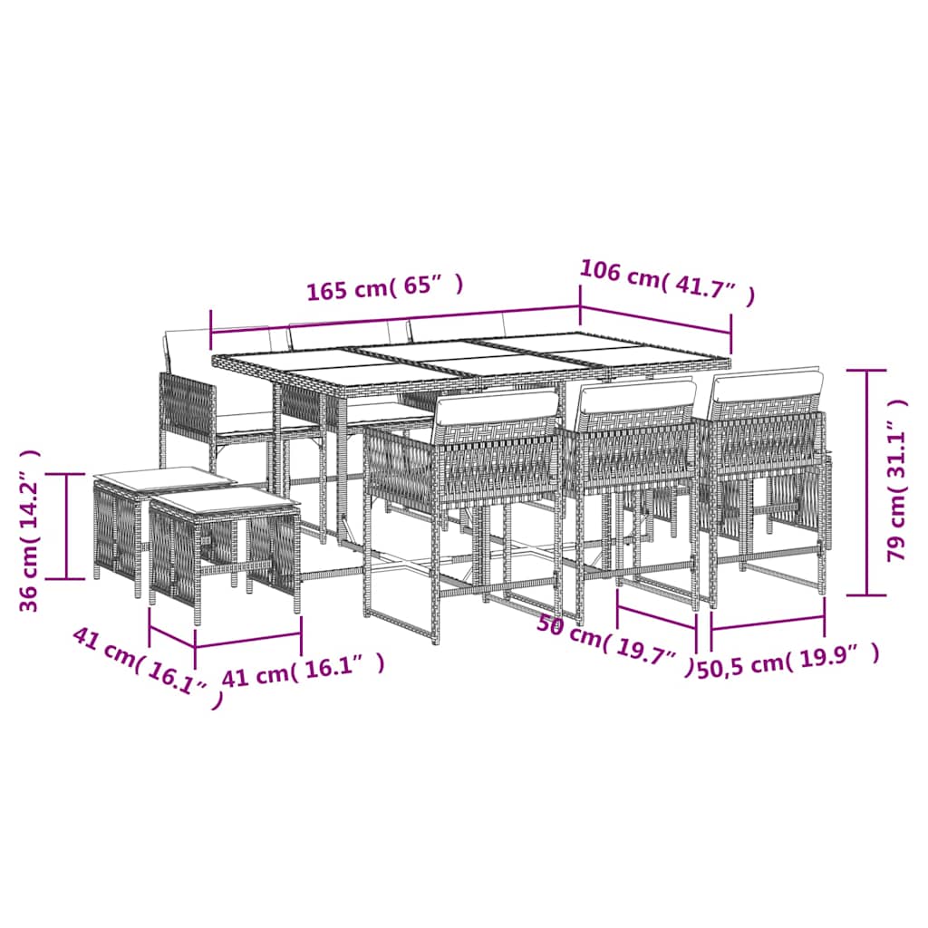 Garden Dining Set Black Poly Rattan 10-seater Foldable