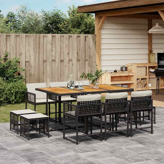 Garden Dining Set Black Poly Rattan 10-seater Foldable