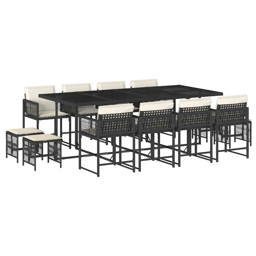 Garden Dining Set Black Poly Rattan 12-seater Stackable