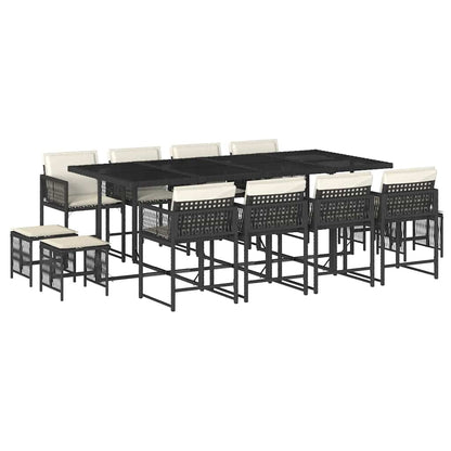 Garden Dining Set Black Poly Rattan 12-seater Stackable