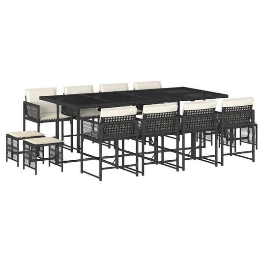 Garden Dining Set Black Poly Rattan 12-seater Stackable