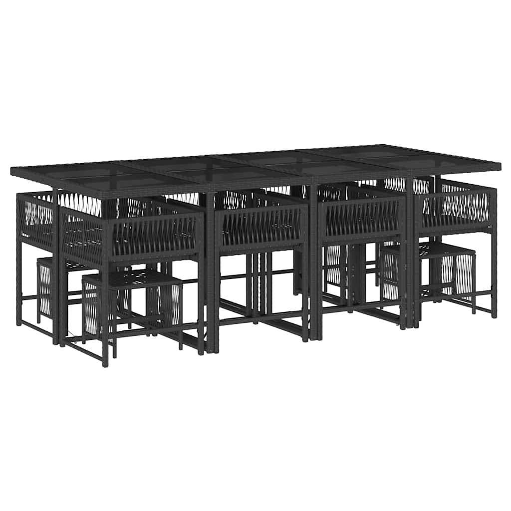 Garden Dining Set Black Poly Rattan 12-seater Stackable