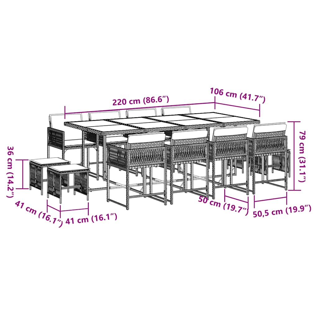 Garden Dining Set Black Poly Rattan 12-seater Stackable