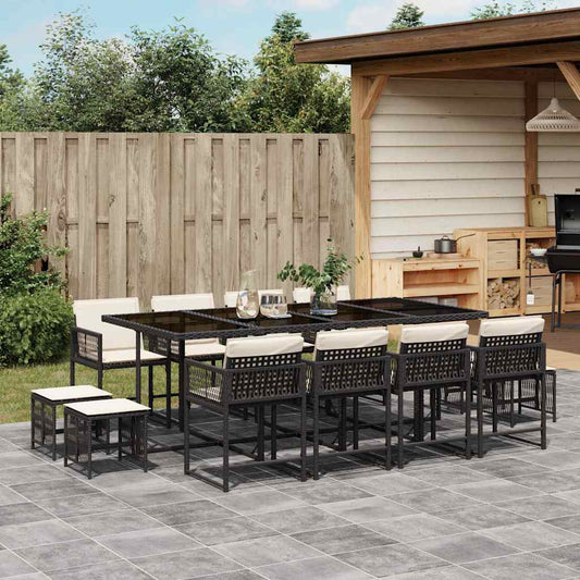 Garden Dining Set Black Poly Rattan 12-seater Stackable