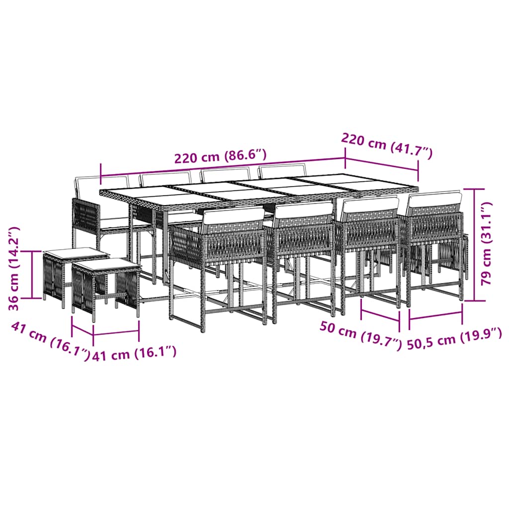 Garden Dining Set Black PE rattan 12-seater Foldable