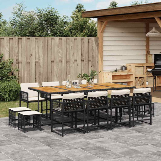 Garden Dining Set Black PE rattan 12-seater Foldable