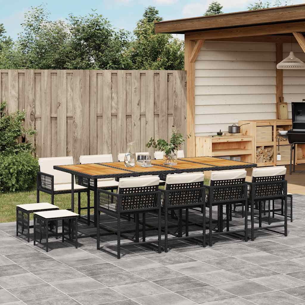 Garden Dining Set Black PE rattan 12-seater Foldable