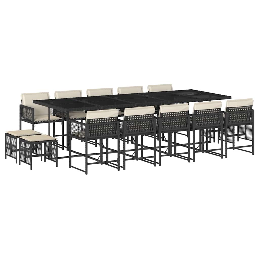 Garden Dining Set Black and Cream White PE Rattan Large Stackable